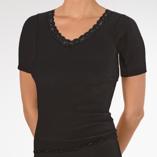 Nina von C. Wool Silk Halbarm-Shirt (40 Schwarz)