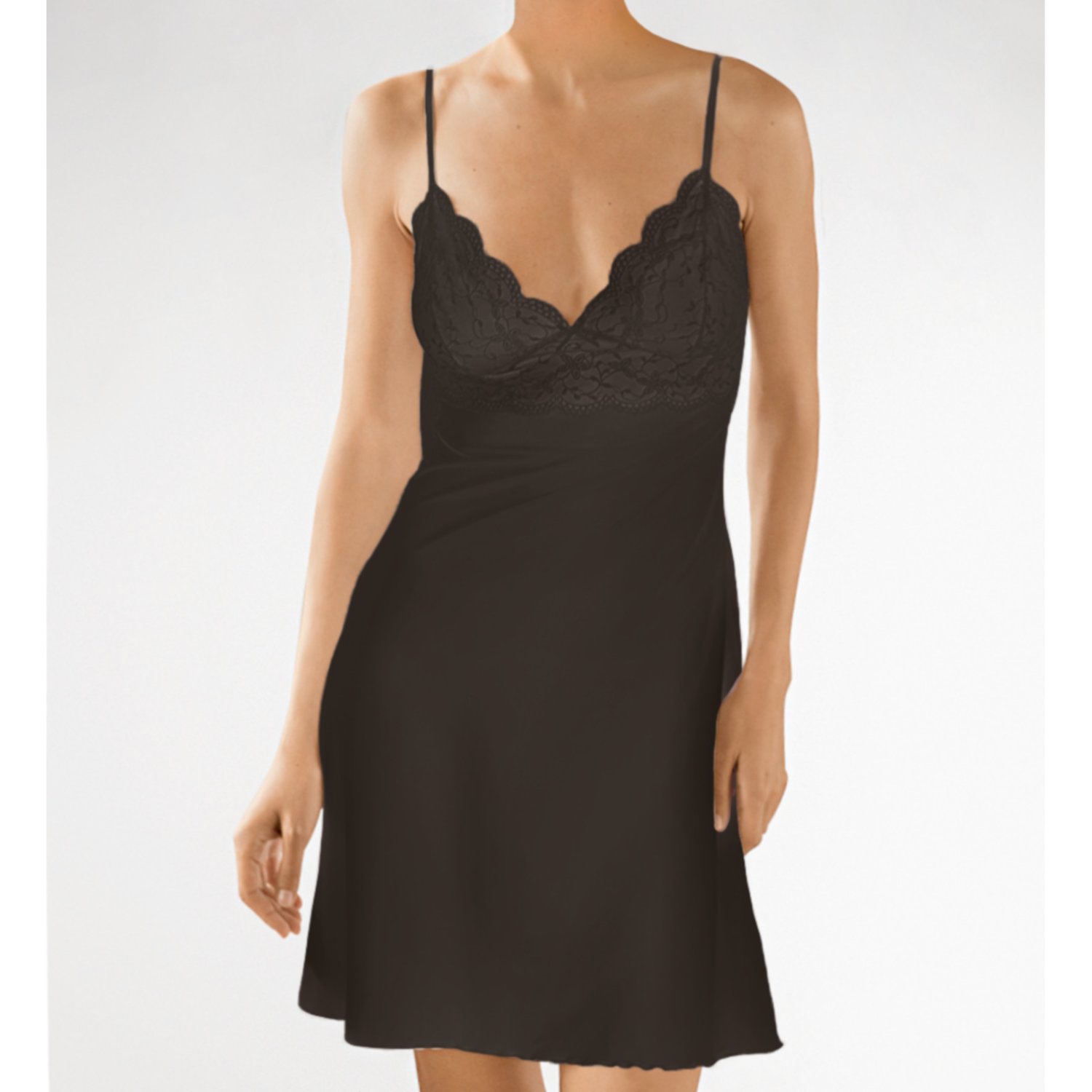 Nina Von C. Sottoveste Donna Nero - Taglia 50, Lunghezza 90 Cm, Opaco Con Fessure Laterali, Morbido E Delicato Sulla Pelle - 3